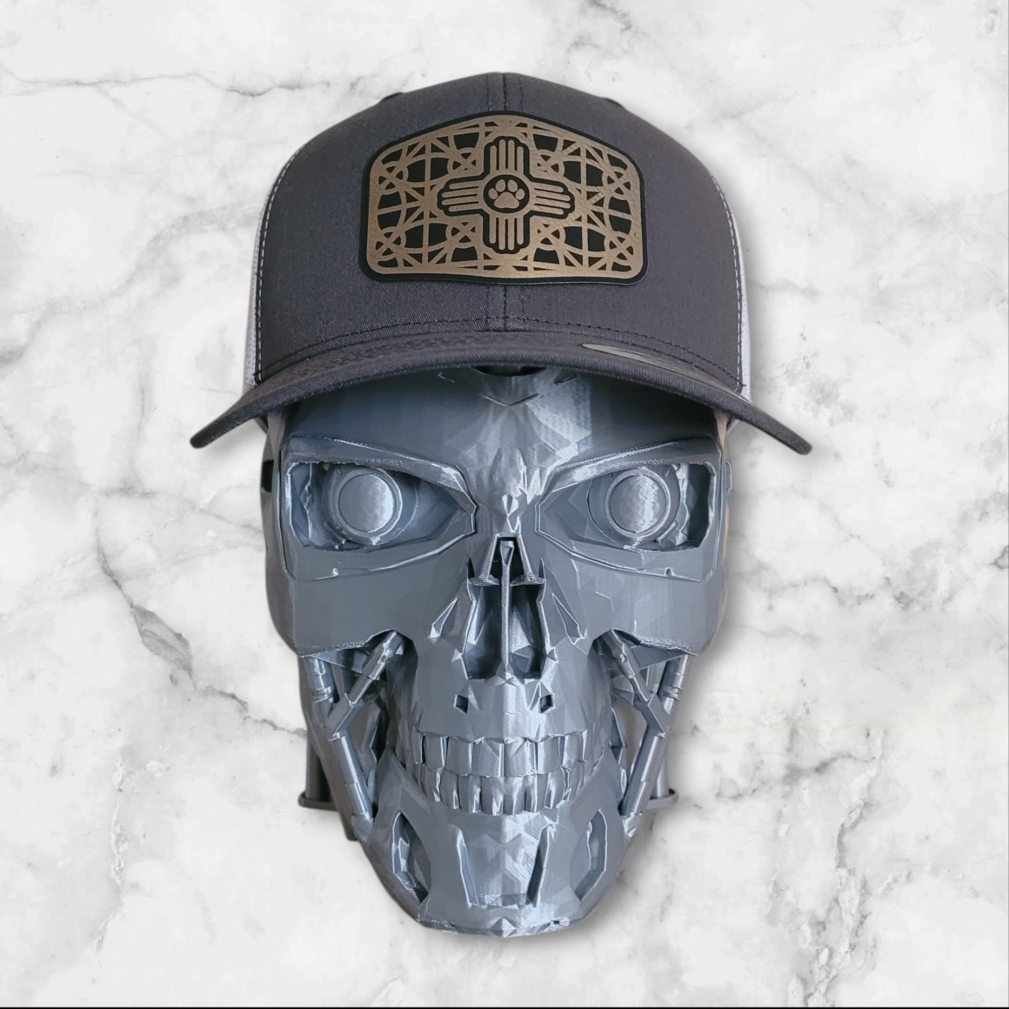Trucker Hat with Black/Gold Leatherette — The Pueblo Stitch